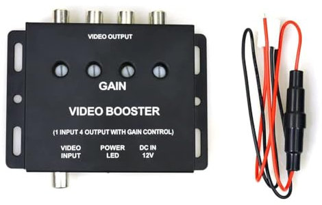 Kueohse Car Video Splitter 1 to 4 AV Signal Booster Amplifier Splitter for Car CCTV TV LCD DVD Player 1 Input 4 Output