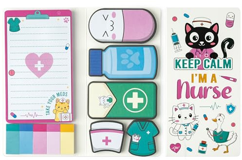 E1mity Lustiger Cartoon Haftnotizen-Set - 550 Blätter Cute Animal Nurse Aufkleber Büroklammern Nurse Anerkennungsgeschenk, Neuartige Pill Uniform Cap Geformt Notizblöcke für Kinder Home Office School