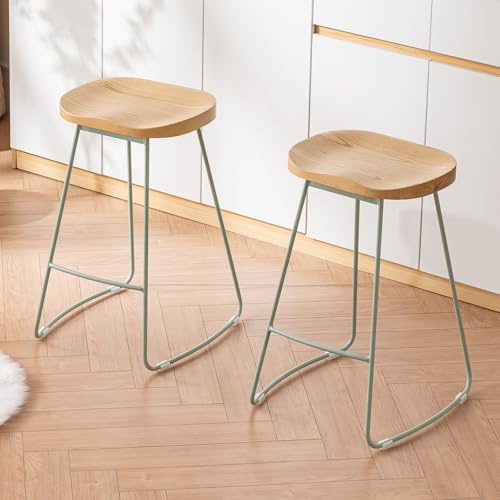 Kidol & Shellder Barhocker 2er Set Barstuhl Küchenstühle mit Metallgestell Barhocker Holz Sitzhöhe 65cm Minzgrün