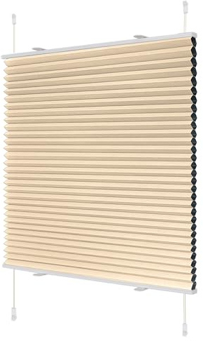 Wabenplissee ohne Bohren Verdunklung Plissee Klemmfix ohne Bohren Beige-Weiß 50x120cm(BxH) Thermo Doppelplissee 100% Blickdicht Jalousie für Fenster ohne Bohren Sanfree