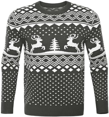 Jahetuul Pull de Noël Homme en Maille Motif Renne | Motif renne et sapin, col rond et manches longues pour les fêtes, les soirées d’hiver et les cadeaux de Noël.
