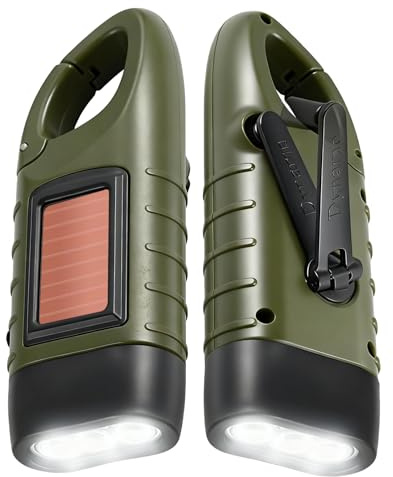 SUNNIFLY Taschenlampe Kurbel Solar Dynamo, kurbeltaschenlampe mit kurbel, Handkurbel Solar Karabiner Taschenlampe für Camping Outdoor Klettern Wandern