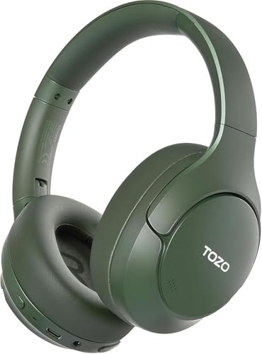 TOZO HT3 Bluetooth Headphones, Active Noise Cancelling with 5-Mic AI Chat, Wireless Over Ear Bluetooth, Hi-Res Audio, 90H Playtime, Transparency Mode, Dual Bluetooth Connection, 32 EQ Modes(Green)