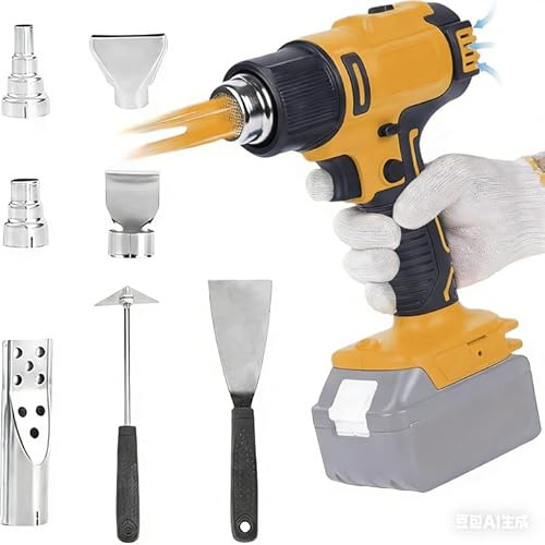 Heißluftfön Akku für Dewalt 20V, Heißluftpistole Akku mit 5 Düsen, 50-550℃ | Heißföhn Heißluftpistole mit LCD-Display, Kabellos Heißluftgebläse mit 2 Shovel, Aufheizende für Schrumpfen(ohne Akkus)