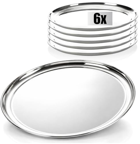 com-four® 6x vassoio rotondo in acciaio inox Ø 33 cm, piatto gastro | catering e hotel - decorativo e funzionale