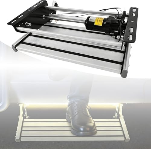 Hydravex Elektrische Wohnmobil-Trittleiter & Klapptritt für Wohnmobile, robuste Aluminium-Bootstrailer-Trittstufen mit 200 kg Tragkraft, kompakter, Faltbarer Tritt für Camping Single-12V