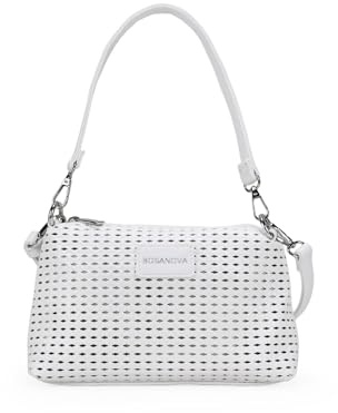 BOSANOVA Bolso de Hombro pequeño para Mujer con Efecto Trenzado, asa de Hombro y asa de Cruzar, ambas extraíbles. Cierre con Cremallera. Blanco U