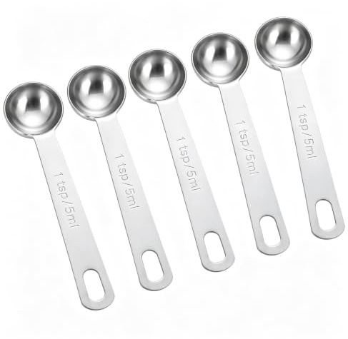 5pcs Measuring 5ml Spoons 1 Teaspoon Stainless Steel Metal Coffee Spoon | Coffee Measuring Spoon Stainless Steel Spoons for Precise Cooking, Baking and Spices Measurement