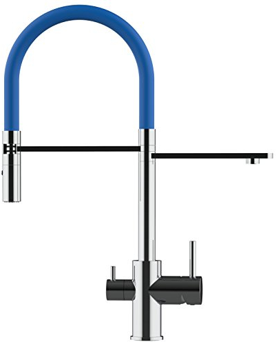 VIZIO 3 Wege Wasserfilter Chrom Küchenarmatur mit blau 2strahl Handbrause/Profi/Restaurant/Haus Wasserhahn für alle gaengigen filtersysteme geeignet / 360° schwenkbarem Auslauf