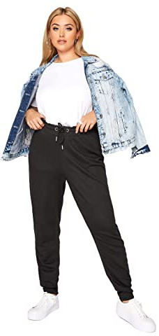 Yours Curve Elasticated Cuffed Ankles Stretch Sweatpant Casual Comfort Joggers with Pockets & Adjustable Drawstring Waist - Women's - Plus Size Black