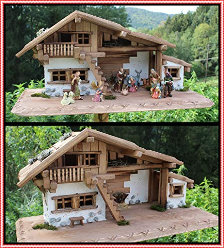Holzbau Fuchs Weihnachtskrippe- Krippe Krippenstall Weihnachten-Weihnachtskrippe (Krippe W20 mit Figuren)
