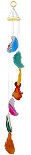 KYEYGWO Bunter Achat Scheiben Geode Windspiel Sun Catcher KristallsteinGlockenspiel Artwork für Hausgarten Dekoration 65-80 cm
