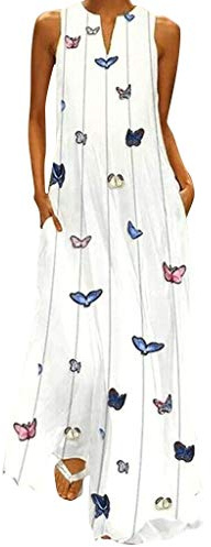 SANFASHION Robe Débardeur Femmes, Chemise sans Manche Coton Lin Point Chic,Chemise Robe sans Manche ete Plage Chic Casual