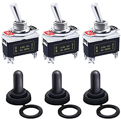 mxuteuk 3 Stück Kippschalter Schalter 20A 125V DPST 2 Position 4-poliger EIN/AUSHochleistungs-Wippschalter-Schalter mit wasserdicht MetallSchutzkappe Ten-1221-3mz-B201