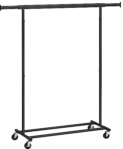 SONGMICS Kleiderständer auf Rollen, Schwerlast-Garderobenständer, ausziehbare Kleiderstange, bis 100 kg belastbar, einfache Montage, transportabel, schwarz HSR13BKV1