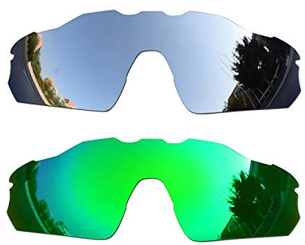 SOODASE Pour Oakley Radar EV Pitch Des lunettes de soleil Argenté/Vert 2 paires Verres de remplacement polarisés