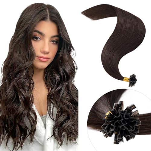 Elailite Pre Bonded Hair Extensions Real Human Hair 1g/s - Keratin U Tip Nail Tip Extension - 100% Remy Hair Straight - 50 Strands (22-50g, #2 Dark Brown)