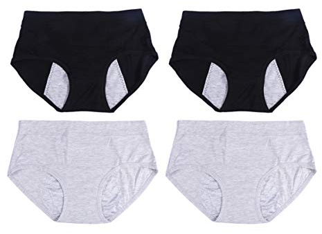 Milisten 4 Stücke Frauen Menstruation Kurze Dicht Menstruationsunterwäsche Atmungsaktive Hohe Taille Höschen für Frauen Tweens Mädchen Größe Xl (Schwarz Grau)