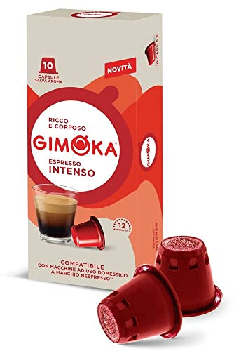 Gimoka Mezcla de Café Espresso Intenso, intensidad 12/13-100 Cápsulas - Compatibles con Máquinas de Café Nespresso* para uso doméstico - Producido en Italia - 10 paquetes de 10