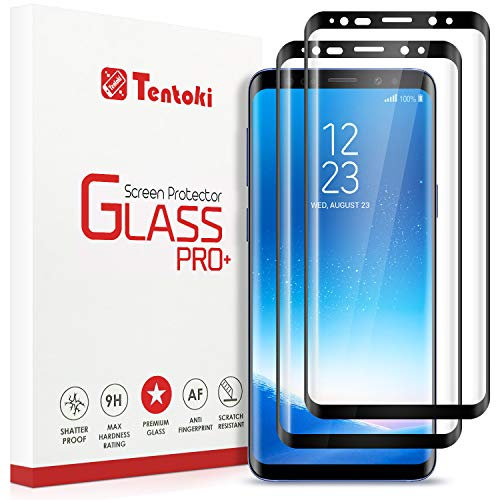Tentoki 2-Piezas Protector Pantalla para Samsung Galaxy S8 Plus / S8+, 3D Curvo Vidrio Templado, Cobertura Completa Cristal Templado, 9H-Dureza, Antiarañazos, Antihuellas, Sin Burbujas
