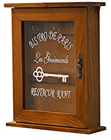 Spotact Boîte à Clés en Bois, Armoire à Clés Murale Rétro avec Porte Magnétique Rangement en Bois Solide Durable avec 6 Crochets Support de Décoration pour la Maison Créative