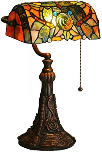 FUMAT Lampe de Banquier, Lampe de Bureau Tiffany, Lampe de Chevet Vintage, Lampe de Table, avec interrupteur à chaîne à tirer, Pour Chambre Salon