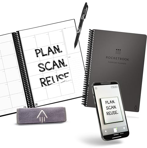 Rocketbook Smart Reusable Everyday Planner. Week, Month, Annual, To-Do List, Goal Templates. Journal and Notebook Pages. Undated Organizer, 6 x 8.8 Executive Size Letter Size with Pen and Cloth,