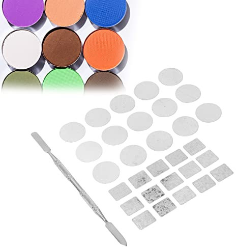 30PCS Metal Stickers for Eyeshadow Palette Set, Square Round Metal Adhesive Empty Eyeshadow Pans Makeup Colorful Palette Stickers with Makeup Depotting Tool for Eyeshadow Blush Organizer