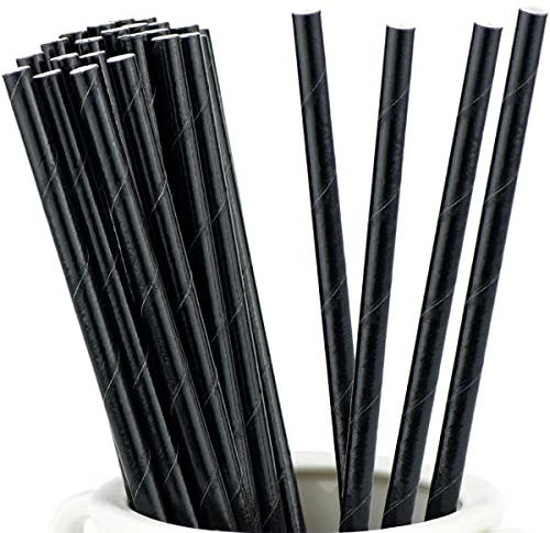 Lot de 2 000 pailles solides en papier noir 200 mm x 6 mm