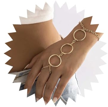 Inilbran Boho Circle Finger Ring Bracelets Gold Circle Slave Armband Vintage Circle Ring Wrist Armband Open Circle Hand Chain Armband für Frauen und Mädchen