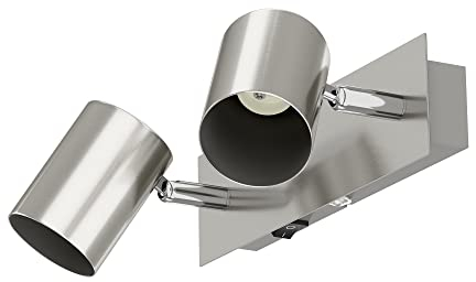ledscom.de Wandleuchte WAIKA, 2-flammig, Schalter, edelstahl matt, eckig, 2x GU10 max. 60W