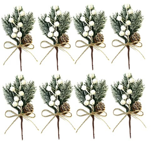 Christmas Berries Pine Cones Artificial Pine Branches Holly Stem Xmas Garland Decor White 8pcs, Christmas Berries Branches, Artificial Christmas Picks, Artificial Pine Branches