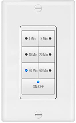 Maxxima 1875 Watt 7-Button Countdown Timer Switch, Maximum 60 Minutes Delay, Perfect for 1/2 HP Bathroom Exhaust Fans, Includes Wall Plate