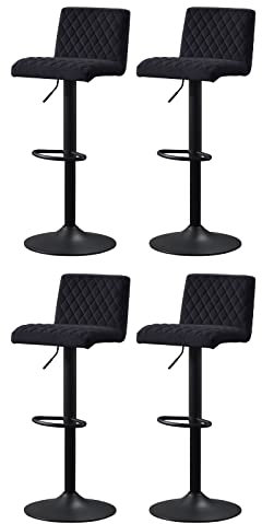 JYMTOM 4er-Set Barstühle, Verstellbar Barhocker, 360° drehbarer Tresenhocker, Drehstühle mit gepolsterter Sitzfläche aus Samt für Bar, Küche, Bistro, Esszimmer und Café (4, schwarz)