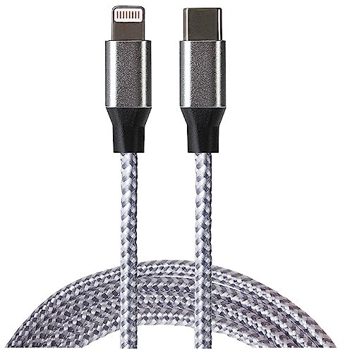 Maplin Braided Lightning to USB-C Cable Silver, 1m, Super Fast Charging 20W Power Delivery, for all iPhones 14, 13, 12, 11, SE, iPad Air/Mini (2019), iPad (up to 2021 generation), Airpods