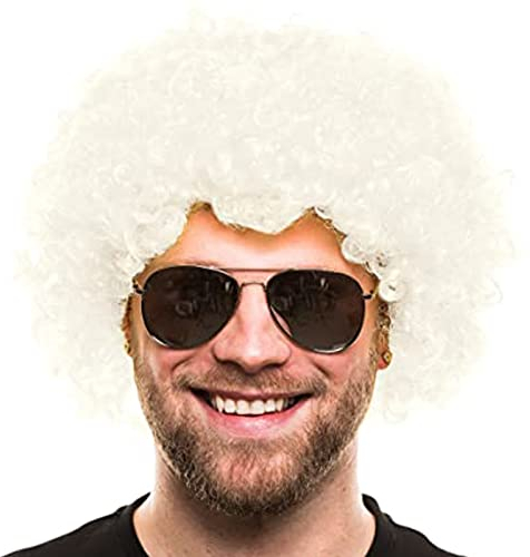 KALUROIL Afro PERÜCKE Lockenkopf Wig Black Afroperücke Lockenperücke Fasching Karneval Unisex 70er Jahre Funky Afro Perücke, One Size(Weiss)