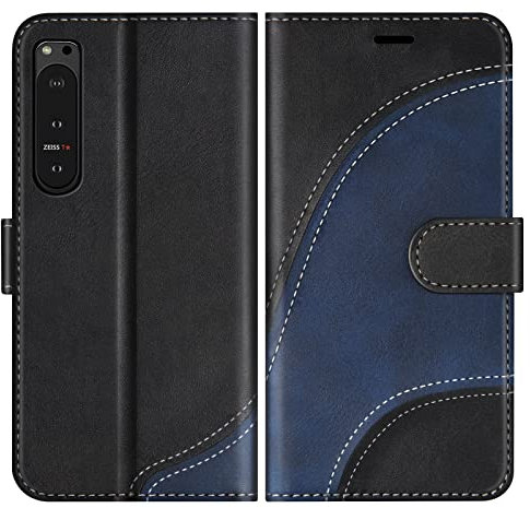 BoxTii Cover per Sony Xperia 5 IV, Custodia in PU Pelle Portafoglio per Sony Xperia 5 IV, Magnetica Cover a Libro con Slot per Schede, Nero