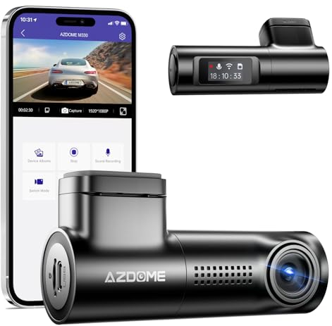 AZDOME Dashcam Auto WiFi, FHD 1080P Mini Vorne Autokamera Unterstützt APP Steuerung, Auto Kamera mit Parküberwachung, Super Nachtsicht, WDR, 170° Weitwinkel, G-Sensor, Loop-Aufnahme(M330)