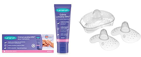 Lansinoh I Crème Lanoline HPA 40 ml & MAM Bout de sein – Lot de 2 bouts de sein en silicone – Accessoire spécial allaitement doux comme la peau avec boîte de stérilisation – Taille M, 20 mm