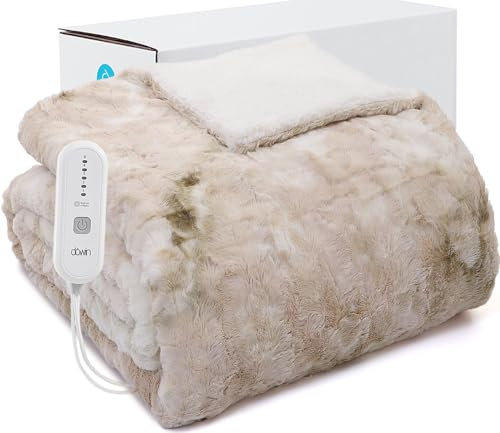 Dowin Heated Blanket Full Size,Faux Fur Electric Blanket 72x84Inch,Beige