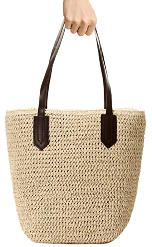 Luckxing Strohtasche Korbtasche, Damen Gewebte Tasche Strandtasche Stroh Sommer Umhängetaschen Handgemachte Schultertaschen Mit Reißverschluss Strohtaschen Böhmische Handgewebt Für Reisen