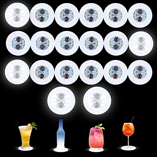 JOJOCY 20 Pack LED Coaster, LED Stickers Lights, Super Bright LED Bottle Lamp with 6 Light Beads, Bar Beer Beverage Coasters for Party Club Birthday Bar Decoration (White)