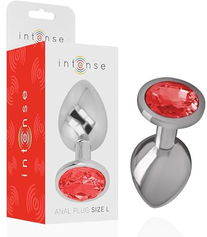 INTENSE - PLUG ANAL METAL ALUMINIO CON CRISTAL ROJO TALLA L