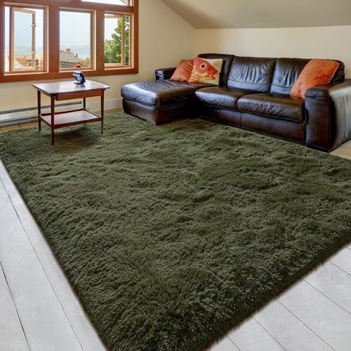 Pacapet Ultraweicher, flauschiger Teppich für Wohnzimmer, Schlafzimmer, 1,2 x 1,8 m, olivgrün, flauschiger Plüsch-Teppich für Kinderzimmer, Mädchen, Jungen, Wohnheim, Heimdekoration