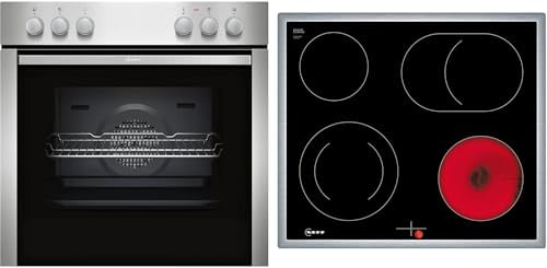 NEFF EX1, Set bestehend aus E1DCA0AN0, N 30, Einbauherd mit CircoTherm, 60 x 60 cm, Edelstahl und M16SRF0L0, N 50, herdgesteuertes Elektrokochfeld, 60 cm, Schwarz, mit Rahmen aufliegend