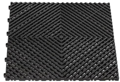 Carreaux de sol durables et ventilés et très résistants pour garage, sauna, chapiteau, atelier, camping – Canaux de drainage – Noir, 25 dalles