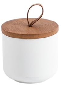 XUDREZ Ceramic Sugar Bowl Food Storage Jar With Wood Lid Coffee Canisters Set Food Dispenser Storage Jar For Kitchen Coffee Sugar Tea Spices (White 9.15oz/260ml)