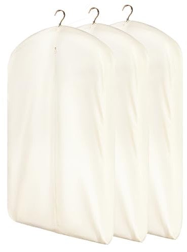 DOUZIO Custodie per Abiti in Cotone, Copriabiti Antipolvere, 3 Pezzi Di Custodia Porta Abiti Traspiranti Con Cerniera in Metallo, Copri Abiti Da Armadio per Pellicce, Visoni 100×58cm, Più Amp