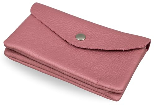 Brise Art Geldbörse Damen Leder Midi Handgemachte Portemonnaie Damen Geldbeutel 2 Fächer Stylisch Verschließbar mit Druckknopf und Zipper Made in Italy (Altrosa)