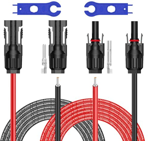 Maoligo Solar Cable 6mm² 1/2/3/5/10M Pair, H1Z2Z2-K Solar Extension Cable with Solar Connector, 1500V, 65A, No Tools (6mm² 3M)